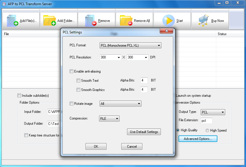 Screenshot for AFP2PCL Transform Server 2.01