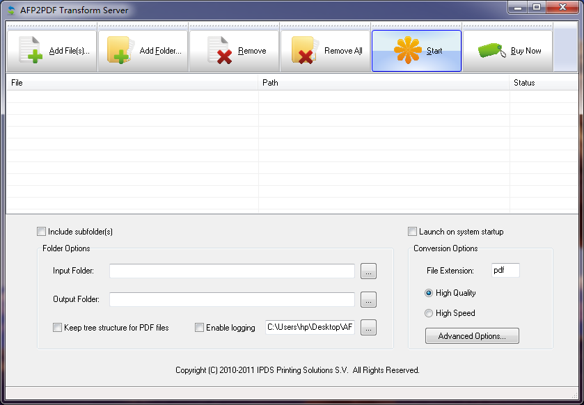 Screenshot for AFP2PDF Transform Server 1.02