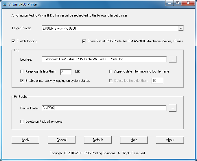 Virtual IPDS Printer UI